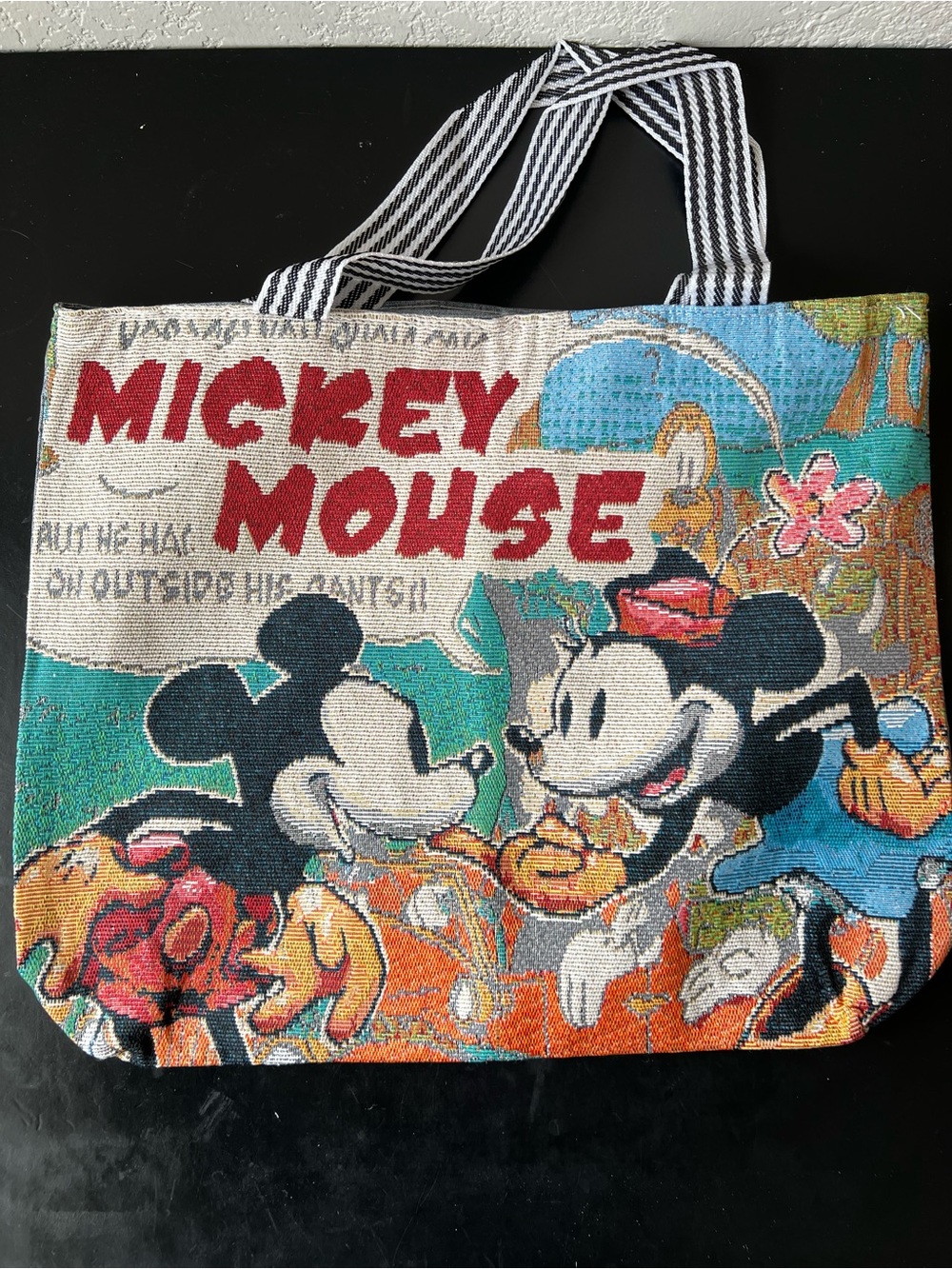 Vintage Disney Mickey & Minnie Mouse Large Woven Tapestry Tote Shoulder Bag